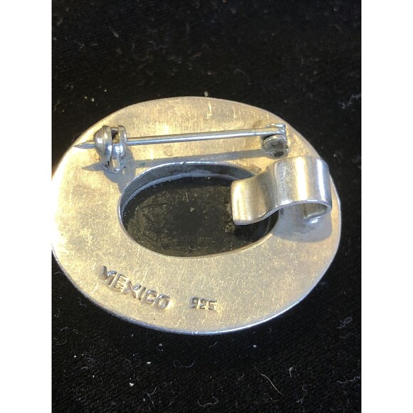 Mexico Sterling Silver 925 Large Oval Black Onyx Brooch or Pendant Gorgeous - Picture 2 of 7